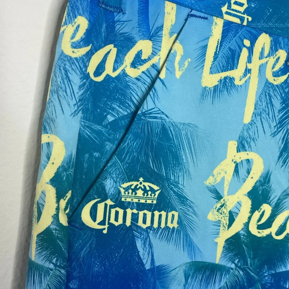 Corona‎ Mens Beach Life Palm Tree Logo Board Shorts Blue Yellow Size 32
